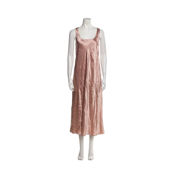Vince Label Authentic Solid Pink Satin Tank Midi Dress Medium - Picture 1 of 7